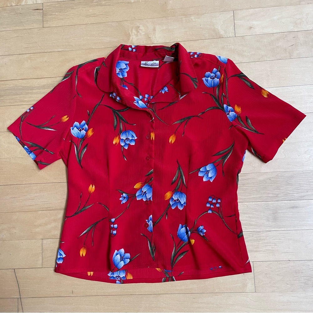 Kathie Lee Collection - Vintage Red Floral Hawaiian Shirt - Size 14